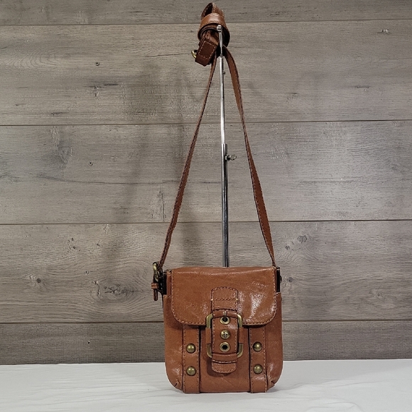 Frye Handbags - Frye Studded Brown Leather Buckle Crossbody Shoulder Bag Purse Handbag